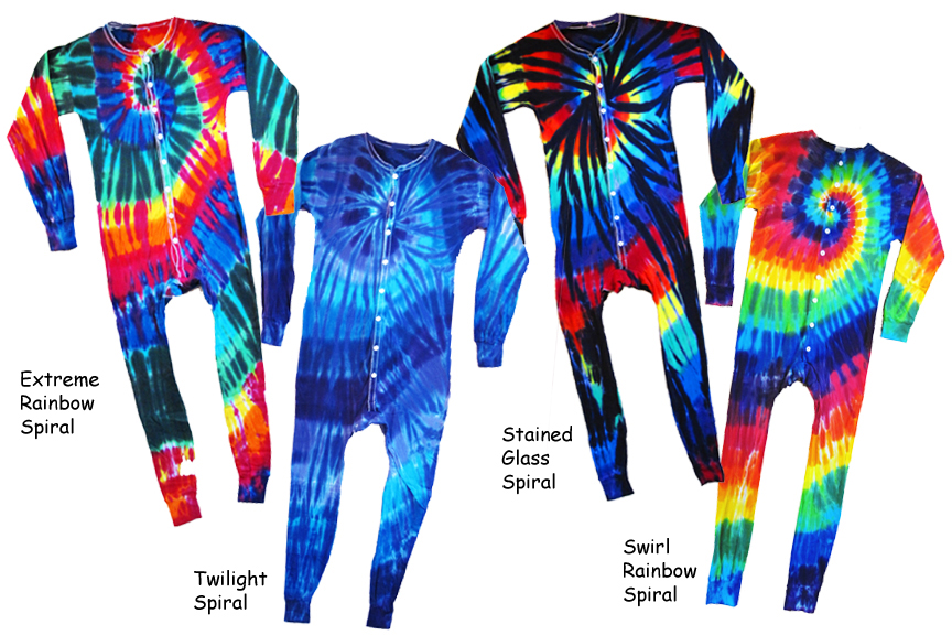 Bright Tie Dyed Unionsuits in 4 Color Motifs