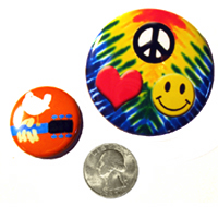 Large Flower Power Button, Small World Peace Button, 25¢ Coin
