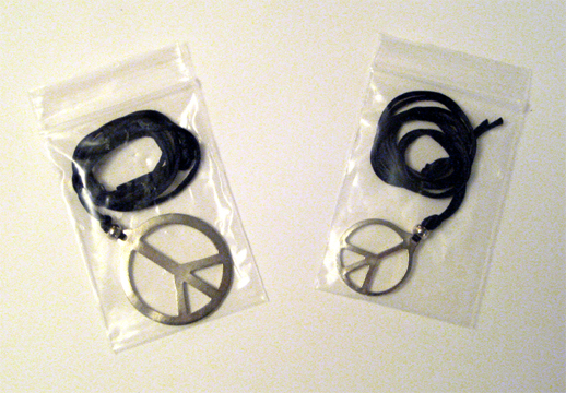 1 inch and 1.5 inch Pewter Peace Sign Pendants in Ziploc Bags