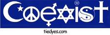 Coexist Political Anti-Bush Bumper Sticker from Tara Thralls Designs' tiedyes.com