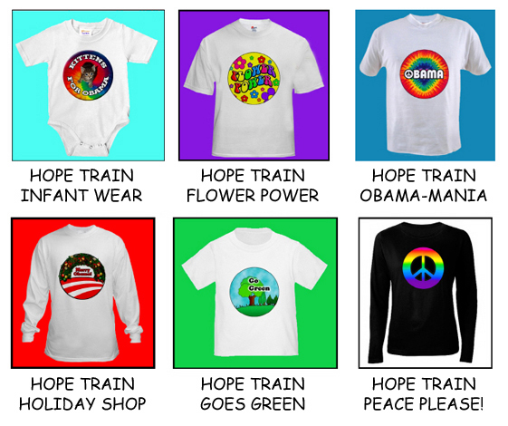 CAFE PRESS HOPE TRAIN Barack Obama Tshirts Flower Power Hippie Clothes 